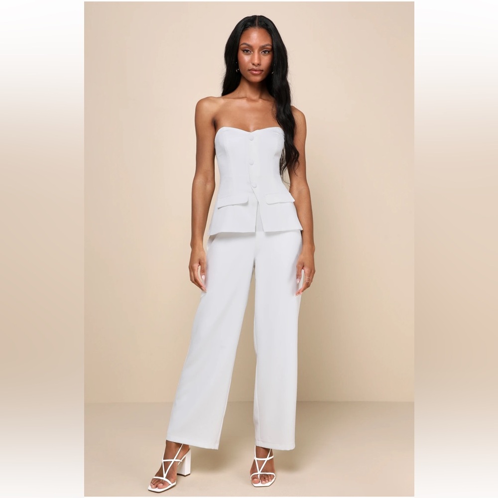 Sophisticated Angel White Strapless Vest Jumpsuit
